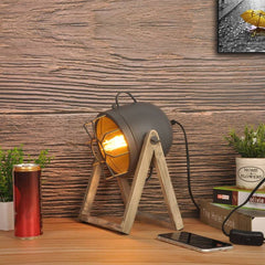 Lámpara de mesa de madera vintage "TACHICOM" E27