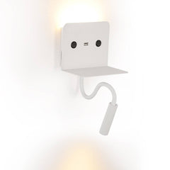 Aplique de pared LED para lectura "SLANGE" 3W + 6W orientable y base de carga USB