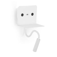 Aplique de pared LED para lectura "SLANGE" 3W + 6W orientable y base de carga USB