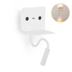 Aplique de pared LED para lectura "SLANGE" 3W + 6W orientable y base de carga USB