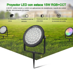 Proyector LED de jardín con pincho 15W RGB+CCT control RF/WiFi | Mi Light