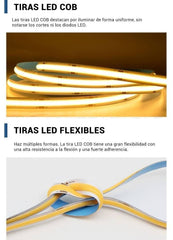 Tira LED COB 24V DC - 12W/m - 10mm - IP20 - Rollo de 10 metros - Corte cada 5cm