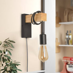 Apliques de pared madera "RUDER" - Con interruptor y enchufe - E27