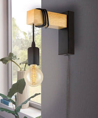 Apliques de pared madera "RUDER" - Con interruptor y enchufe - E27