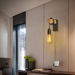 Apliques de pared madera "RUDER" - Con interruptor y enchufe - E27