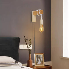 Apliques de pared madera "RUDER" - Con interruptor y enchufe - E27