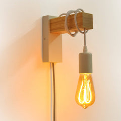 Apliques de pared madera "RUDER" - Con interruptor y enchufe - E27
