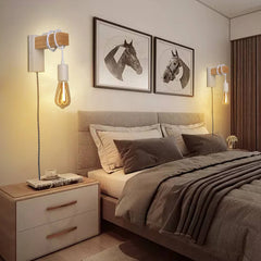 Apliques de pared madera "RUDER" - Con interruptor y enchufe - E27