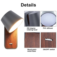 Aplique LED para Dormitorio de Madera rotatorio "KOPPEN" 6W 2700K