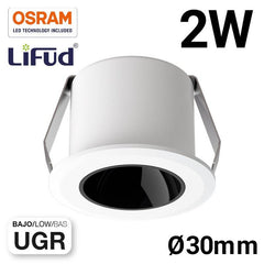 Downlight LED Mini 2W - Chip OSRAM - Bajo UGR - CRI 90 - Ø 30mm