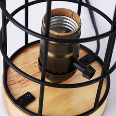 Lámpara vintage de mesa de estilo industrial madera y rejilla "GREGOR"