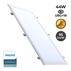 Panel LED slim empotrable 120X30 cm - Driver Philips - 44W - UGR19 - Con KIT de montaje