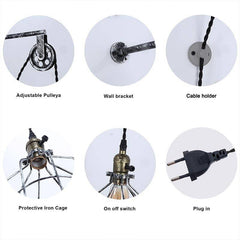 Lámpara colgante de jaula "Clockwell" - Con enchufe e interruptor - E27