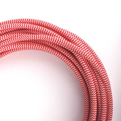 Cable Eléctrico Redondo Recubierto en tejido Efecto Seda ZigZag, Rojo & Blanco