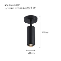 Aplique de techo LED orientable 8W - Ángulo ajustable - 2800K
