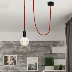 Cable eléctrico trenzado en tejido efecto seda color Rojo