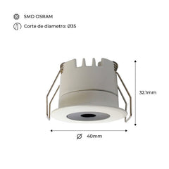 Downlight LED Mini 3W - Chip OSRAM - Bajo UGR - CRI 90 - Ø 40mm