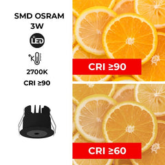 Downlight LED Mini 3W - Chip OSRAM - Bajo UGR - CRI 90 - Ø 40mm