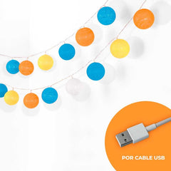 Guirnalda LED bolas de algodón 20 Bolas con USB 3m-IP44-4cm