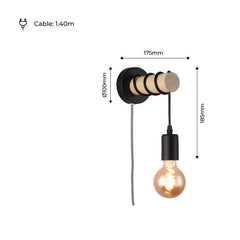 Aplique de pared madera con interruptor y enchufe "MILA"