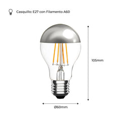 Bombilla Led Efecto Espejo Plateada E27 6W