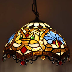 Lámpara colgante inspiración "Tiffany" con mosaico floral en cristal