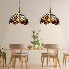 Lámpara colgante inspiración "Tiffany" con mosaico floral en cristal