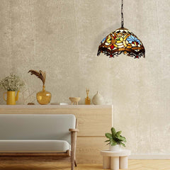 Lámpara colgante inspiración "Tiffany" con mosaico floral en cristal