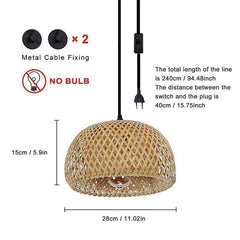 Lámpara colgante de mimbre "Yonna" con cable y enchufe