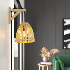 Aplique de pared en madera con pantalla de bambú "CESTA"
