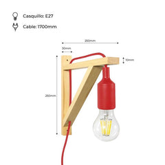 Aplique de pared nórdico "YOJO" -Escuadra de madera y colgante de silicona