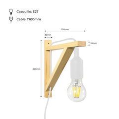 Aplique de pared nórdico "YOJO" -Escuadra de madera y colgante de silicona