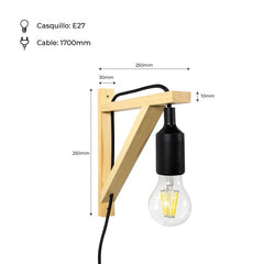 Aplique de pared nórdico "YOJO" -Escuadra de madera y colgante de silicona