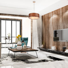 Lampara colgante con pantalla efecto madera "MATAGALLS" - 3xE27