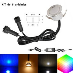 Kit 6 focos LED empotrables en suelo 0,3W 12V-DC IP67