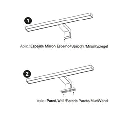 Aplique espejo baño LED - 30cm - 5W | Fijación en espejo y mueble