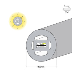 Neón LED flexible 360º circular - Ø22mm - 2 metros - 24V DC - 240Ch/m - 19,2W/m - IP65