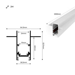 Carril magnético 20mm empotrable - 48V - 2 metros