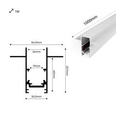 Carril magnético 20mm empotrable 48V - 1 metro