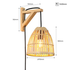 Aplique de pared en madera con pantalla de bambú "CESTA"