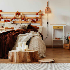 Aplique de pared en madera con pantalla de papel trenzado "Leo"