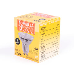Bombilla LED GU10 6W cristal - 130lm/W - PAR16 - 36°
