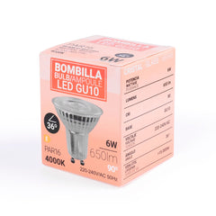 Bombilla LED GU10 6W cristal - 130lm/W - PAR16 - 36°
