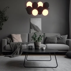 Lámpara acústica colgante horizontal "DRAC" - 4 esferas luminosas y 8 esferas absorbentes