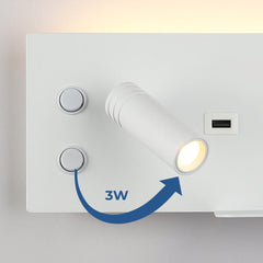Aplique de pared para lectura con puerto USB "Kerta" - Iluminación doble - 3W+7W