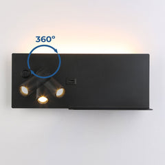 Pack x 2 - Aplique de pared para lectura con puerto USB "Kerta" - Iluminación doble - 3W+7W