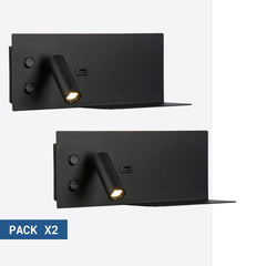Pack x 2 - Aplique de pared para lectura con puerto USB "Kerta" - Iluminación doble - 3W+7W