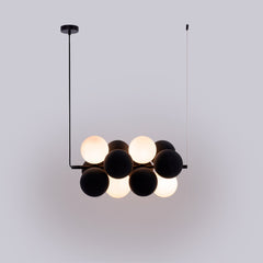 Lámpara acústica colgante horizontal "DRAC" - 4 esferas luminosas y 8 esferas absorbentes