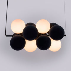 Lámpara acústica colgante horizontal "DRAC" - 4 esferas luminosas y 8 esferas absorbentes