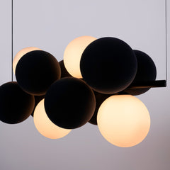 Lámpara acústica colgante horizontal "DRAC" - 4 esferas luminosas y 8 esferas absorbentes
